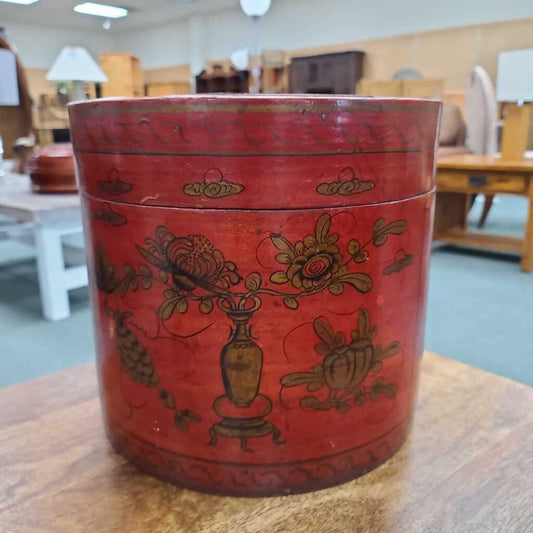 ROUND RED BASKET WITH LID BI