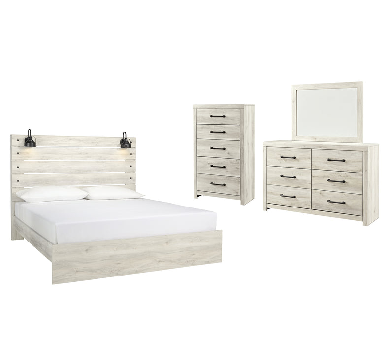 Cambeck  Panel Bed With Mirrored Dresser And Chest