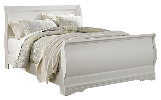 Anarasia Queen Sleigh Bed with Mirrored Dresser and Chest