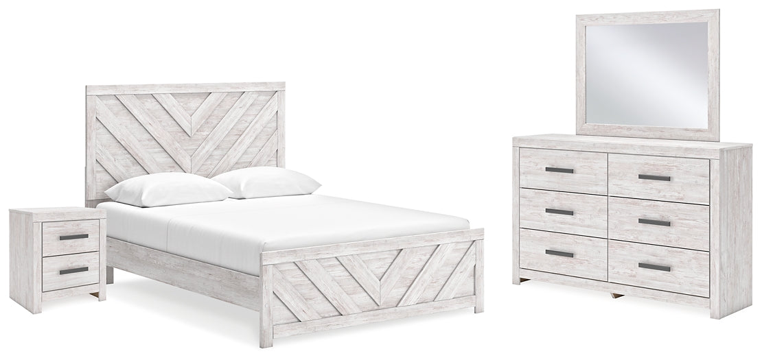 Cayboni Queen Panel Bed with Mirrored Dresser and Nightstand