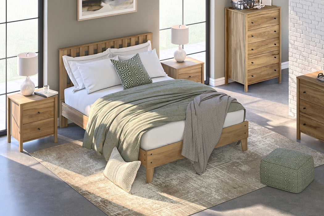 Bermacy Queen Platform Panel Bed with Dresser, Chest and Nightstand