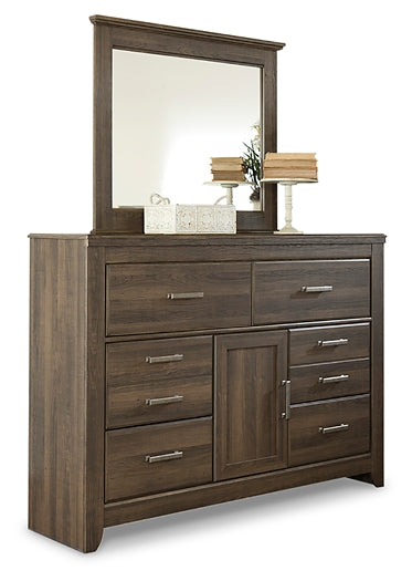 Juararo Queen Poster Headboard with Mirrored Dresser and Nightstand