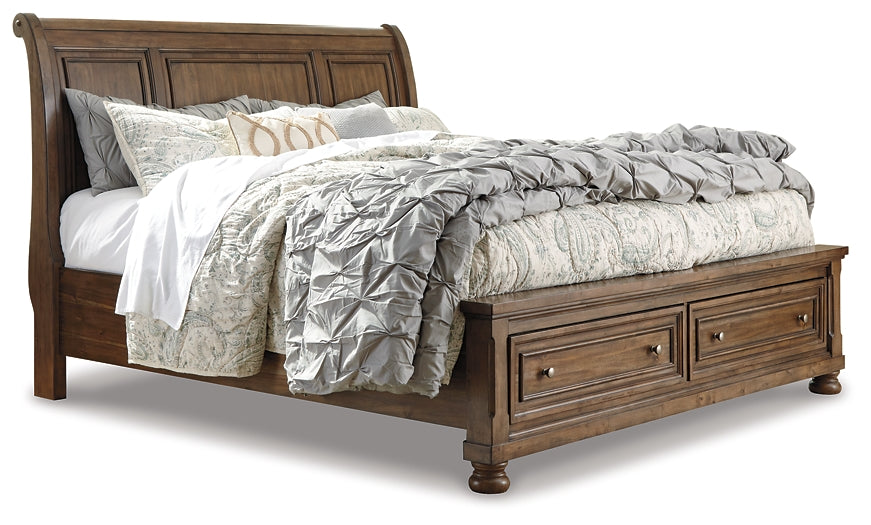 Flynnter  Sleigh Bed With 2 Storage Drawers With Dresser With Dresser