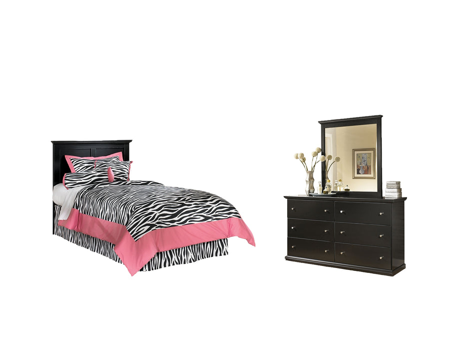 Maribel Twin Panel Headboard with Mirrored Dresser