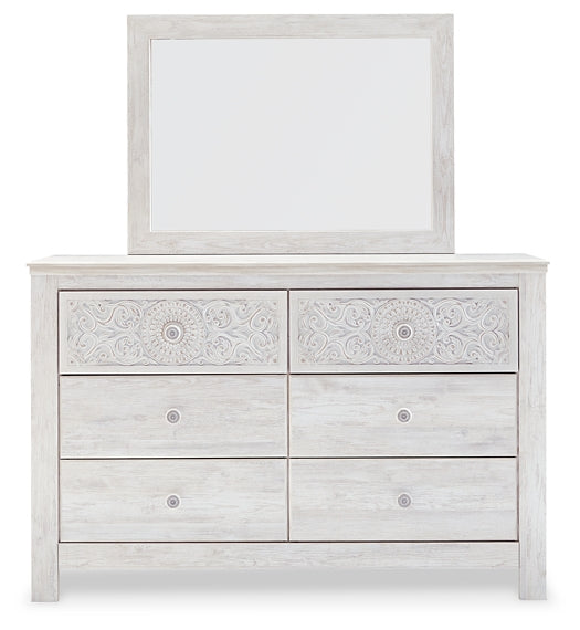 Paxberry King Panel Bed with Mirrored Dresser, Chest and 2 Nightstands