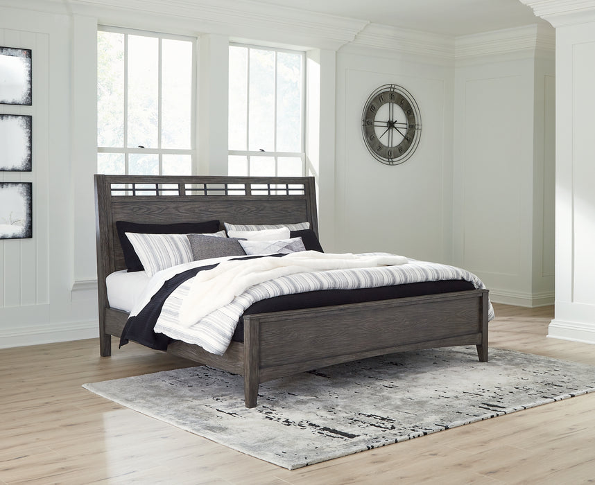 Montillan California King Panel Bed with Mirrored Dresser