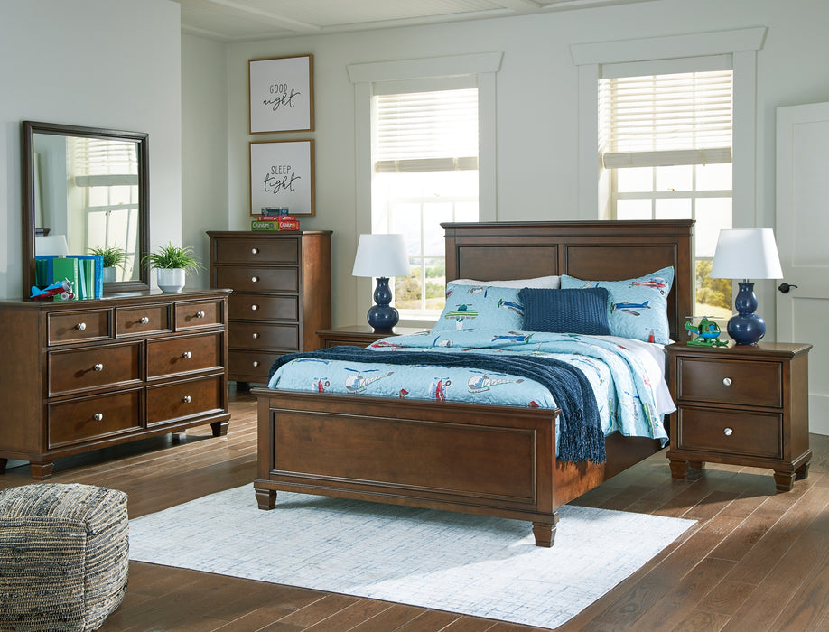 Danabrin Full Panel Bed with Mirrored Dresser, Chest and Nightstand