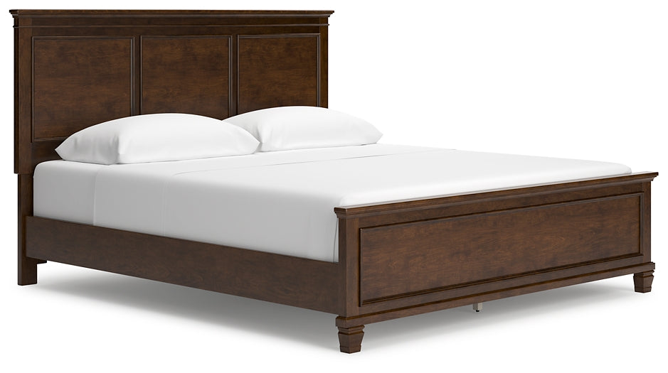 Danabrin California King Panel Bed with Mirrored Dresser, Chest and Nightstand