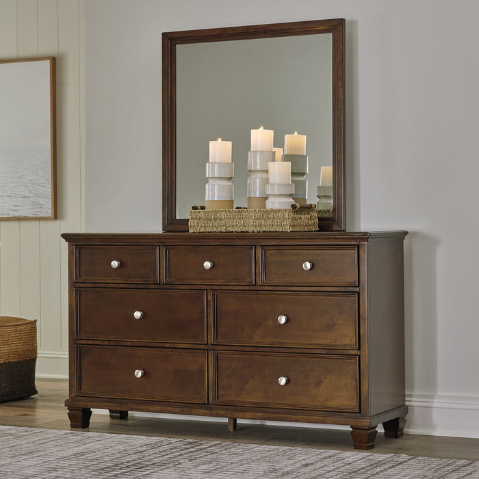 Danabrin California King Panel Bed with Mirrored Dresser, Chest and Nightstand