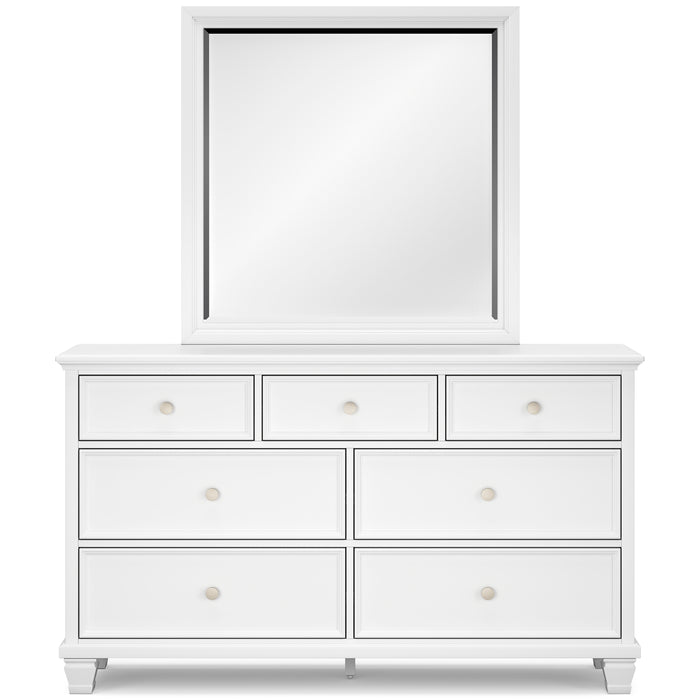 Fortman Queen Panel Bed with Mirrored Dresser and Chest