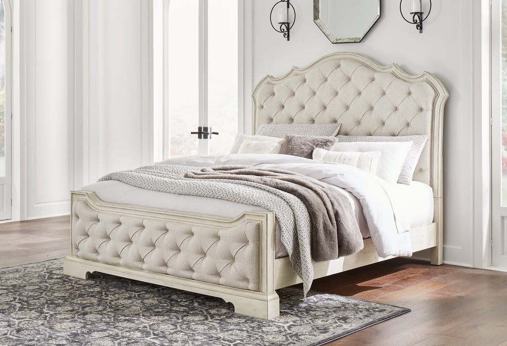 Arlendyne King Upholstered Bed with Mirrored Dresser, Chest and Nightstand